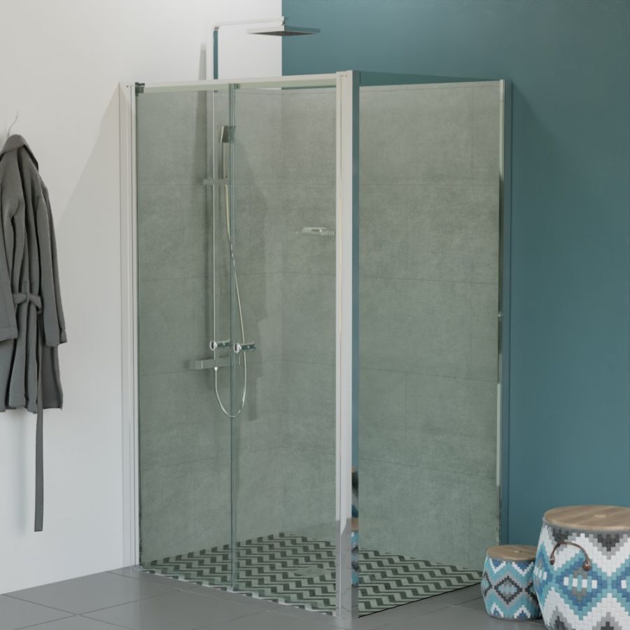 Paroi de douche d'angle avec porte pivotante ATLANTIC 120 cm + retour fixe 90 cm
