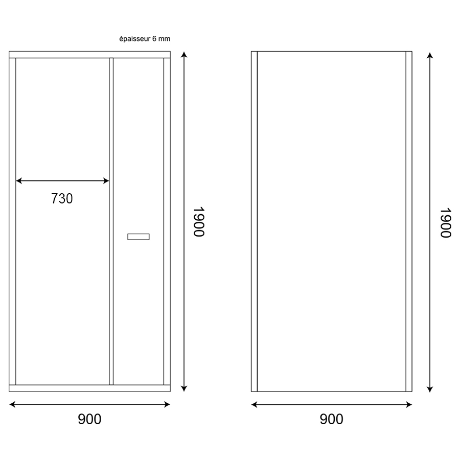 Paroi de douche en angle porte rentrante CLEVER 90 cm x 90 cm