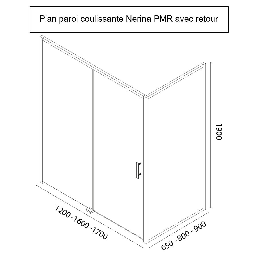 Paroi de douche d'angle avec porte coulissante PMR NERINA 170 cm + retour fixe 65 cm blanc