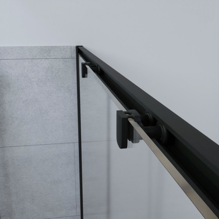 Zoom sur le cadre en alu noir mat de la porte de douche collection NERINA 
