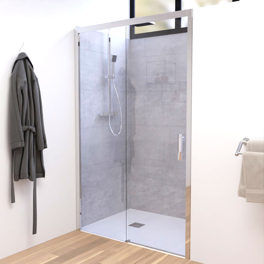 Paroi de douche d'angle avec une porte pivotante et retour fixe NERINA 80 cm  x 80 cm - Creazur Pro