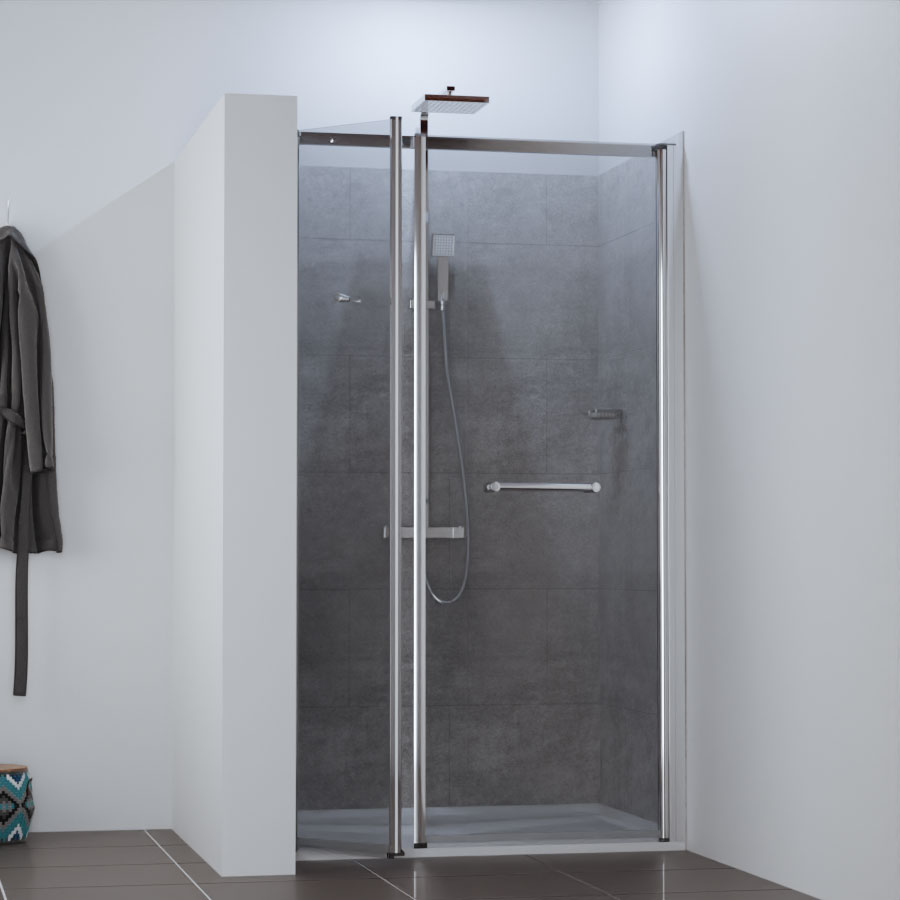 Double porte de douche OCEANE 120 cm grande ouverture pivotante à droite 