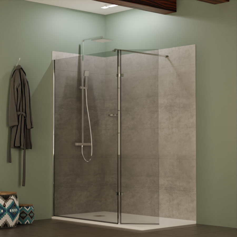 Paroi de douche à l'italienne STURDY en verre sécurit 10 mm d'épaisseur largeur 120 cm + 40 cm retour pivotant