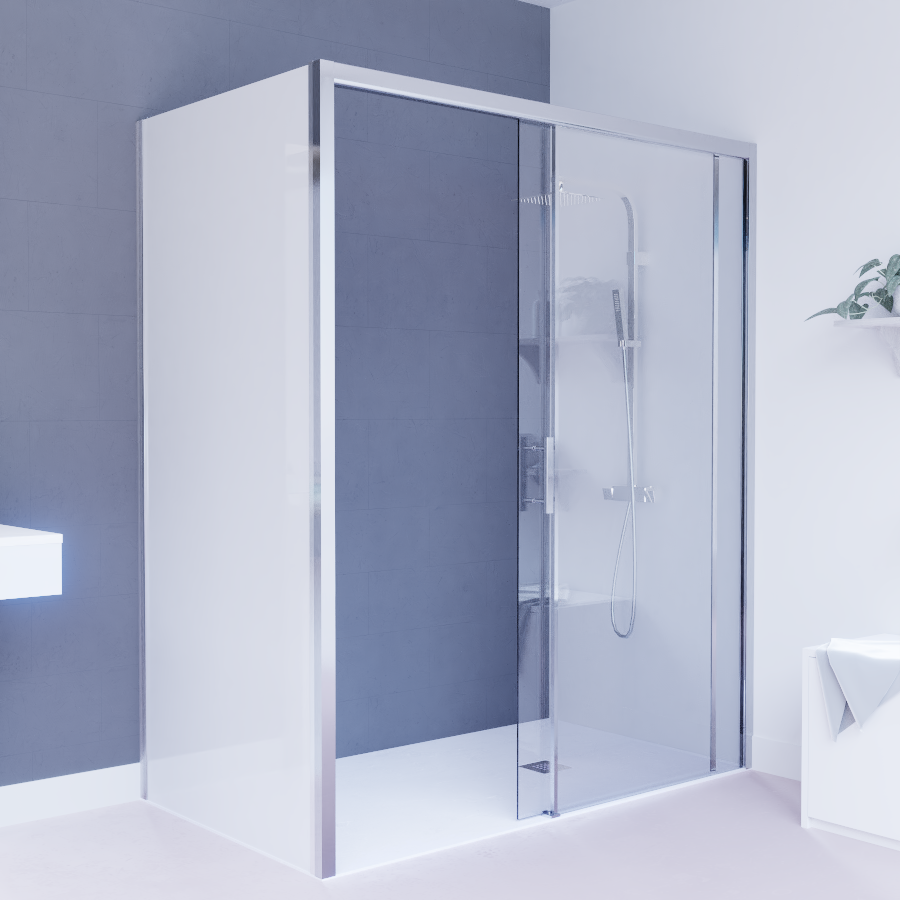 Paroi de douche d'angle avec porte coulissante PMR NERINA 170 cm + retour fixe 65 cm blanc