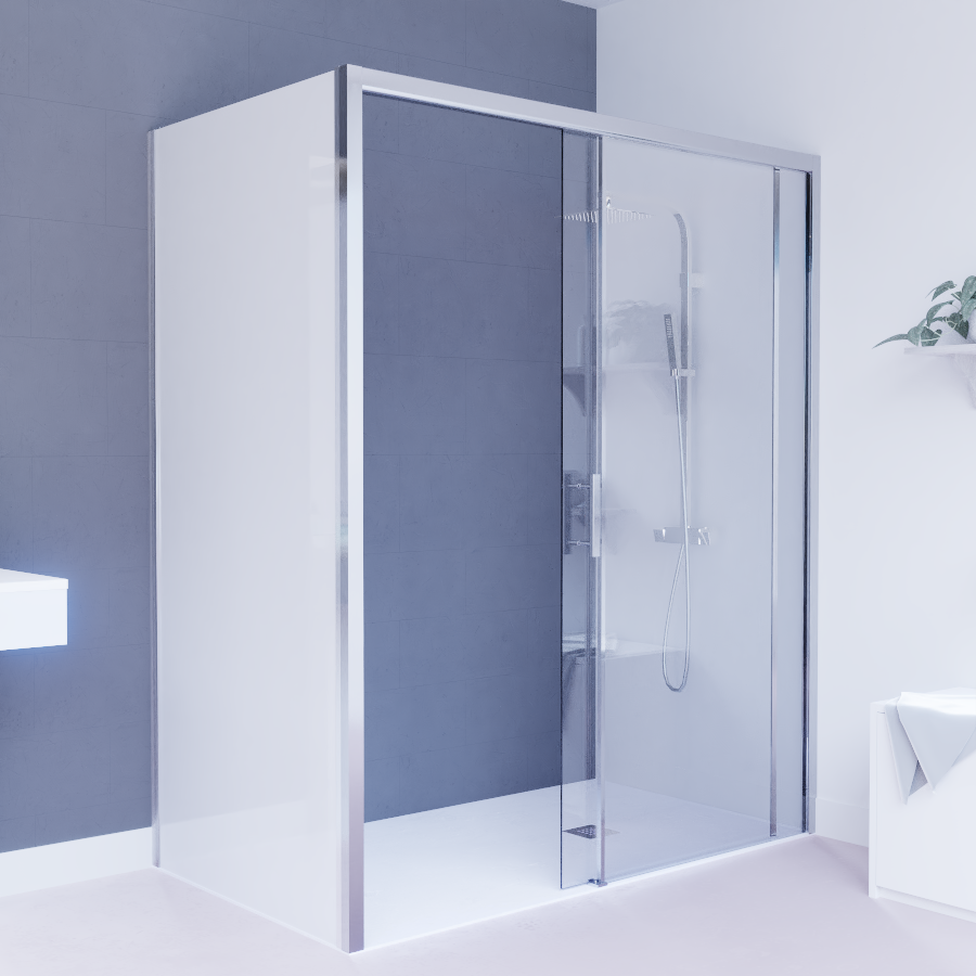 Paroi de douche d'angle avec porte coulissante PMR NERINA 170 cm + retour fixe 90 cm blanc
