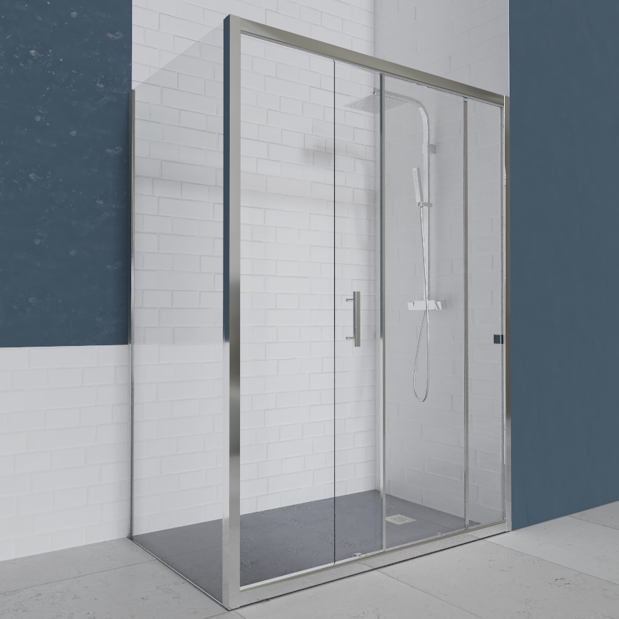 Paroi de douche d'angle avec porte coulissante NERINA 120 cm + retour fixe 80 cm