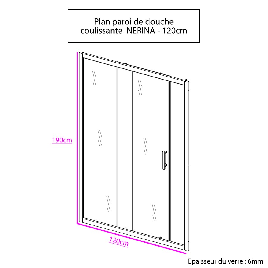 Porte de douche coulissante NERINA 120 cm x 190 cm