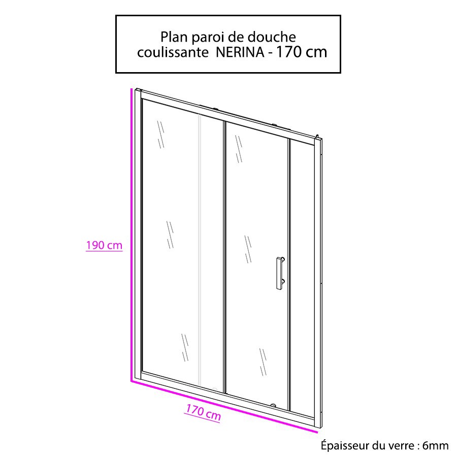 Porte de douche coulissante NERINA 170 cm x 190 cm