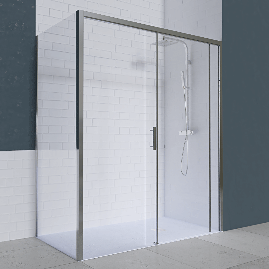 Paroi de douche d'angle avec porte coulissante PMR NERINA 170 cm + retour fixe 80 cm