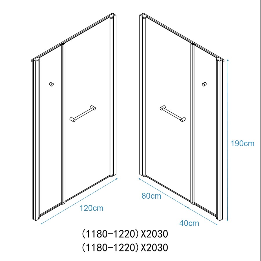 Double porte de douche OCEANE 120 cm grande ouverture pivotante à droite 