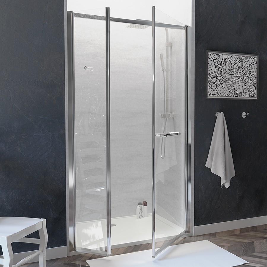 Porte de douche 120cm coulissante chromé, Nerina verre securit 6mm  anticalcaire