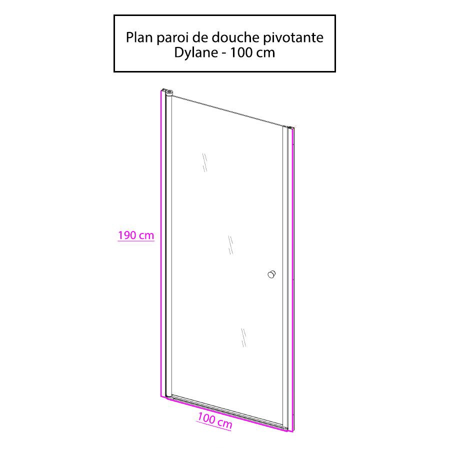 Porte de douche pivotante en verre transparent DYLANE 80 cm x 190 cm