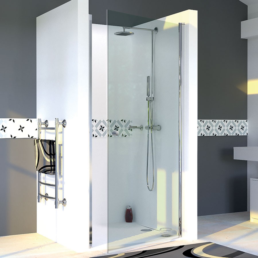 Porte de douche pivotante en verre transparent DYLANE 80 cm x 190 cm