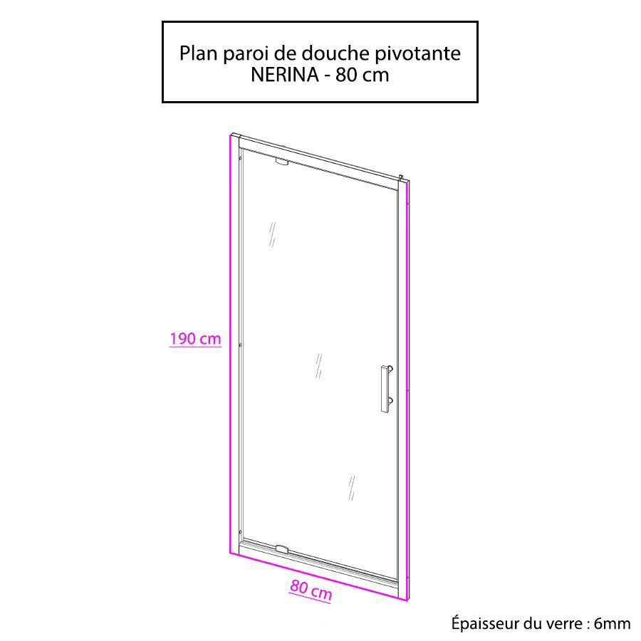 Porte de douche pivotante NERINA 80 cm x 190 cm