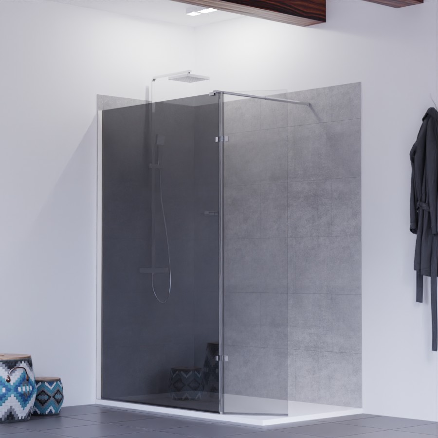 Paroi de douche fixe avec retour pivotant en verre 10 mm d'épaisseur verre translucide fumé
