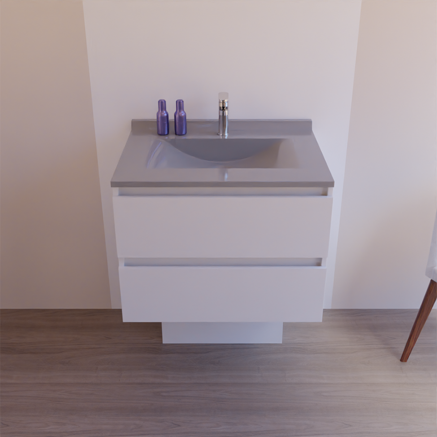 Plan simple vasque coloris gris béton 70 cm x 55 cm RESIPLAN avec meuble ARLEQUIN