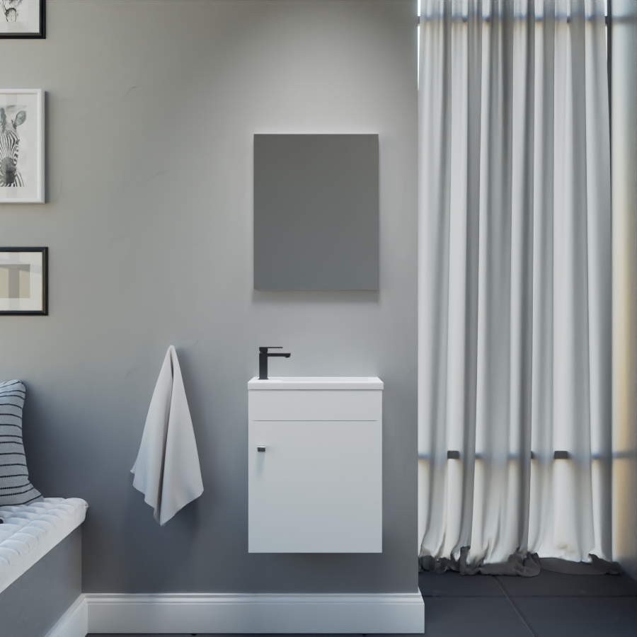 Meuble lave-mains LILA blanc avec miroir