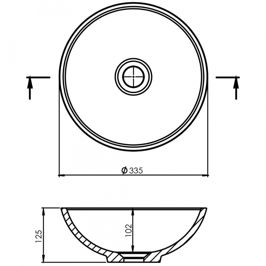 Vasque ronde à poser 34 cm de diamètre TREND schéma