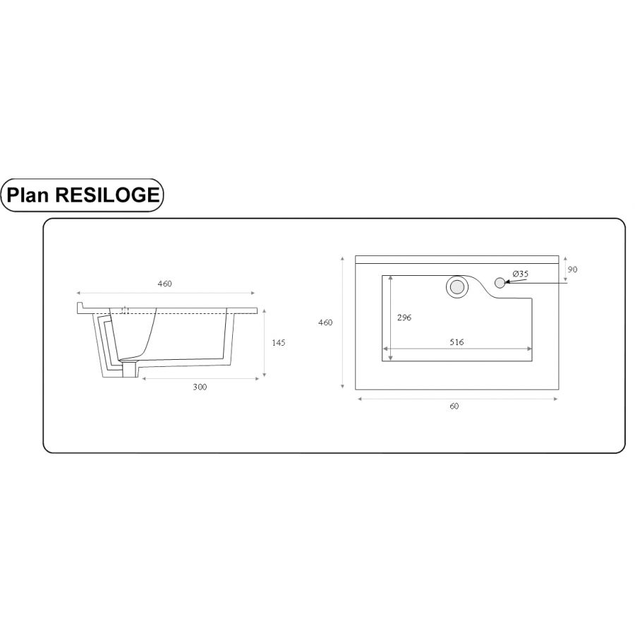 Plan simple vasque 60 cm x 46 cm RESILOGE